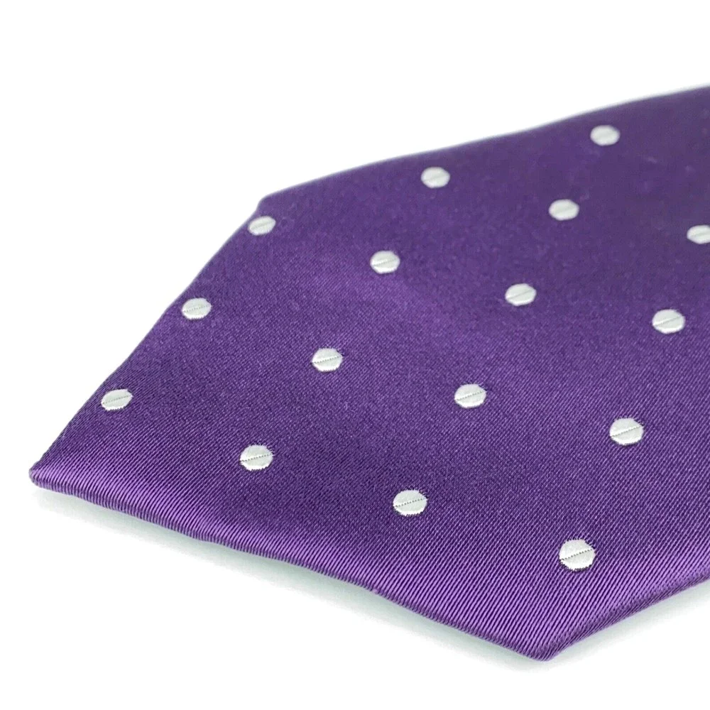 JOS A BANK Signature Collection Purple White Polka Dots Silk Hand Made Necktie